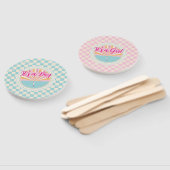 Gender Reveal Two-Sided Blue-Pink Plaid Checkered ハンドファン (組立なし)