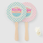 Gender Reveal Two-Sided Blue-Pink Plaid Checkered ハンドファン (正面&裏面)