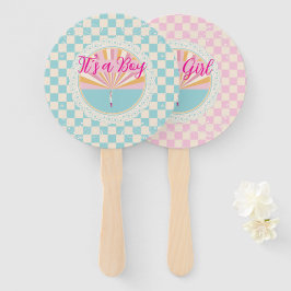 Gender Reveal Two-Sided Blue-Pink Plaid Checkered ハンドファン