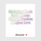 Genderfaeプライド – 出生地:地球。人種:人間 シール (シート)