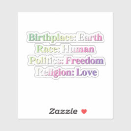 Genderfaeプライド – 出生地：地球。人種：人間 シール