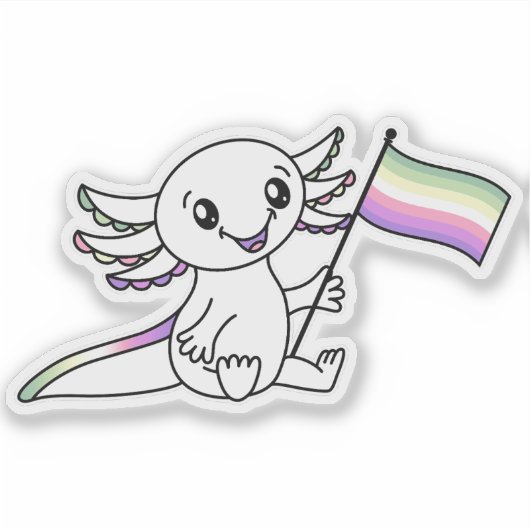 Genderfae付きキュートAxolotlプライド国旗LGBTQ+ シール (正面)