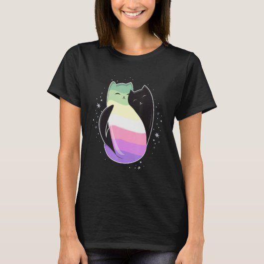 Genderfae Cat Flag Nonbinary Transgender LGBT Blac Tシャツ (正面)