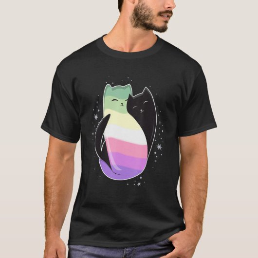 Genderfae Cat Flag Nonbinary Transgender LGBT Blac Tシャツ (正面)