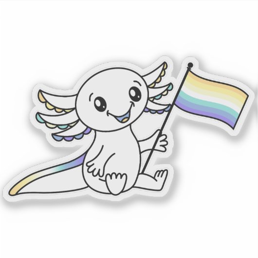GenderfaunとのキュートなAxolotlプライド国旗LGBTQ+ シール (正面)