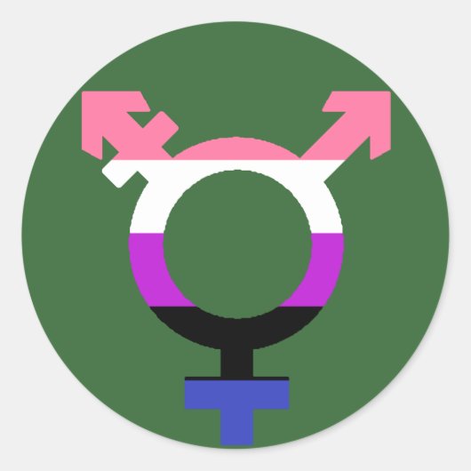 Genderfluidフラグのトランス記号 ラウンドシール (正面)