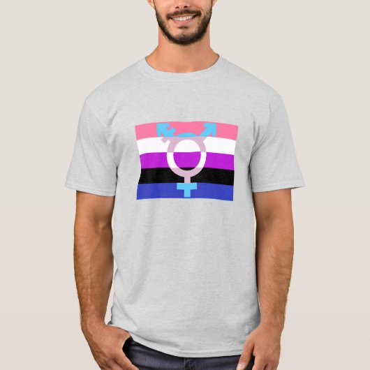 Genderfluidフラグのトランス記号 Tシャツ (正面)