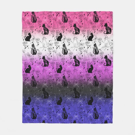 Genderfluidプライドブラックキャット – Mystical Witchy フリースブランケット (正面)