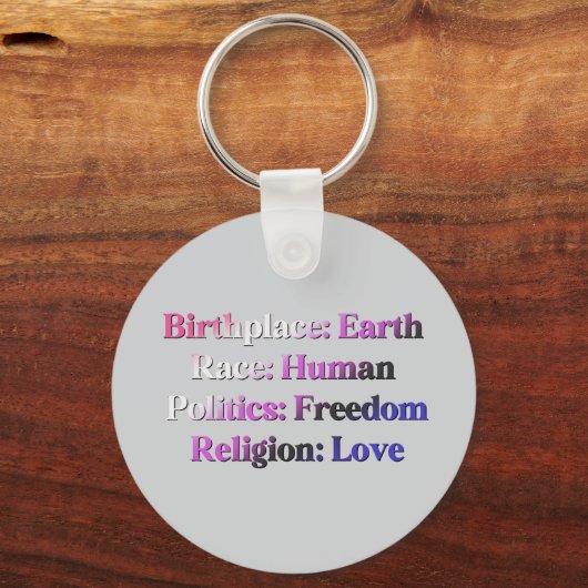 Genderfluidプライド – 生誕地：地球。人種：人間 キーホルダー (正面)