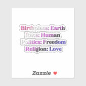 Genderfluidプライド – 生誕地：地球。人種：人間 シール (シート)