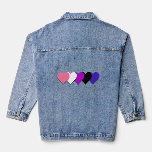 Genderfluidity pride flag with hearts デニムジャケット (裏面)