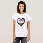 Genderqueerの大きいピクセルハートデザインプライドフラグ Tシャツ (正面フル)