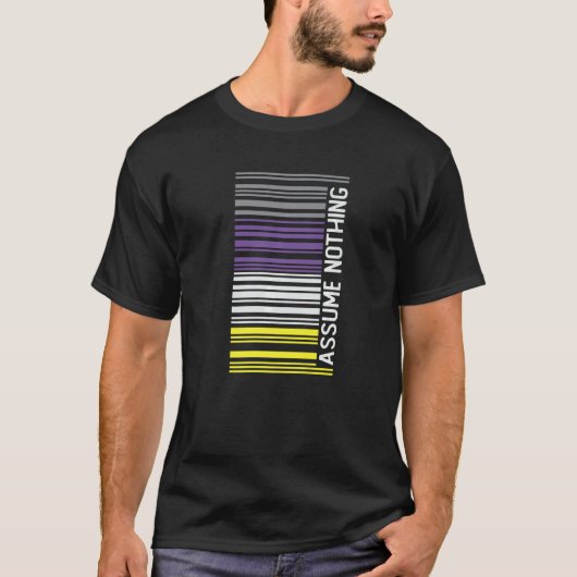 Genderqueerフラグバーコード非バイナリ Tシャツ (正面)