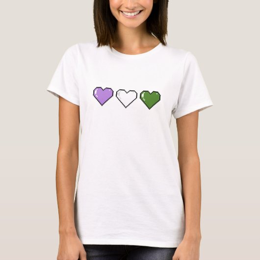 Genderqueerフラグピクセルハート Tシャツ (正面)