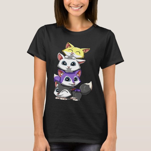 Genderqueer Nonbinary Pride LGBTQ Foxes Tシャツ (正面)