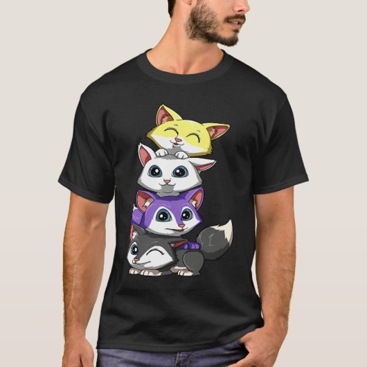 Genderqueer Nonbinary Pride LGBTQ Foxes Tシャツ (正面)