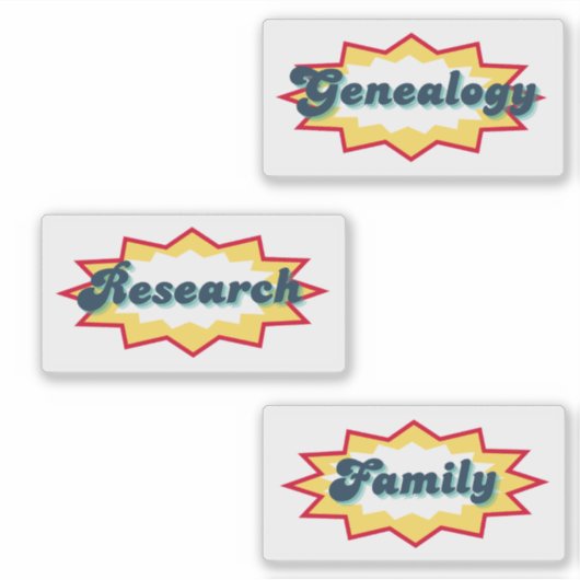 Genealogy, Research, Family, comic book pop design シール (正面)