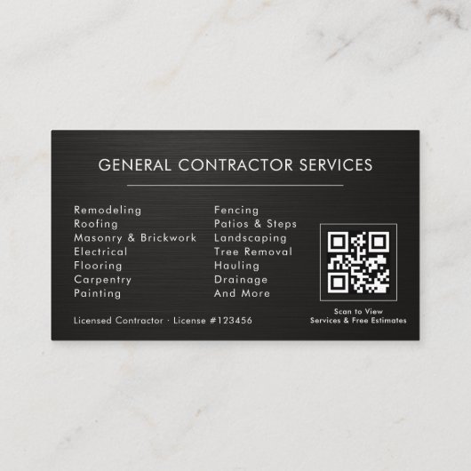 General Construction Black Silver Metallic QR Code 名刺 (裏面)