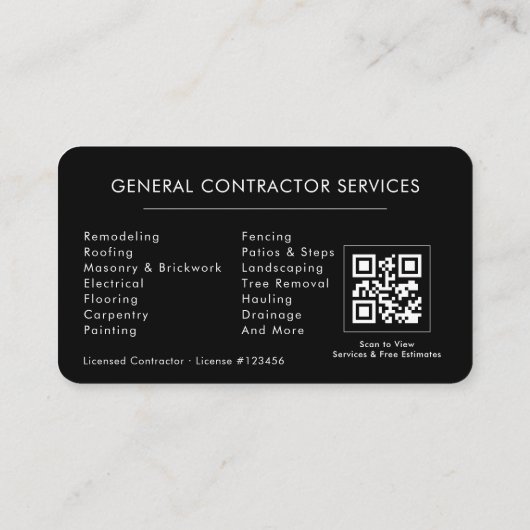 General Construction Contractor QR Code Black 名刺 (裏面)