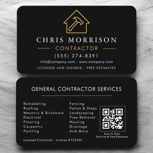 General Construction QR Code Black Gold  名刺