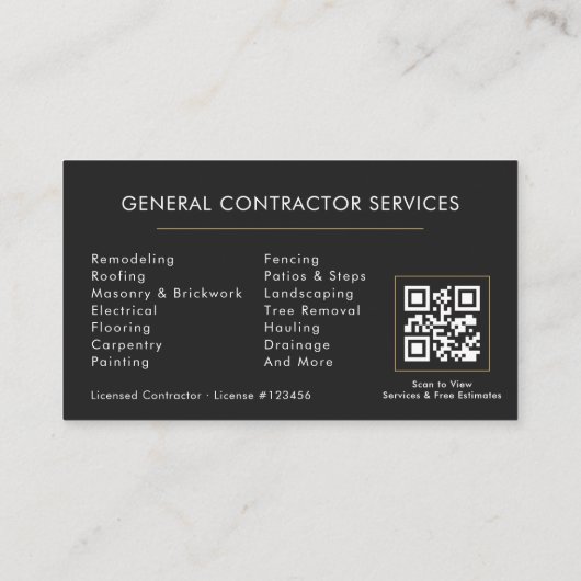 General Contractor Black Gold QR Code 名刺 (裏面)