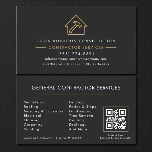 General Contractor Black Gold QR Code 名刺