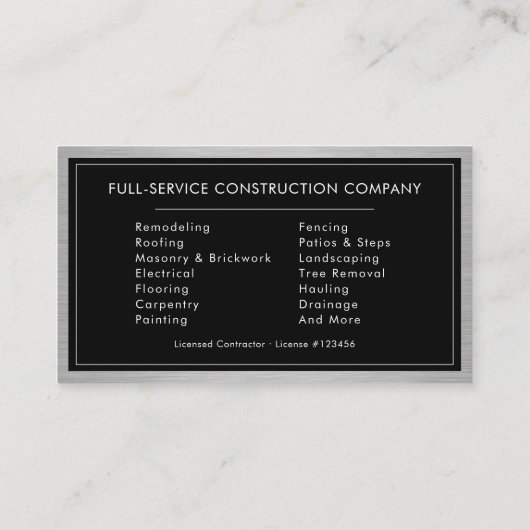 General Contractor Industrial Brushed Steel 名刺 (裏面)