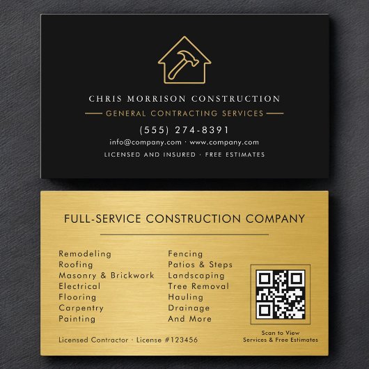 General Contractor Metallic Gold & Black QR Code 名刺