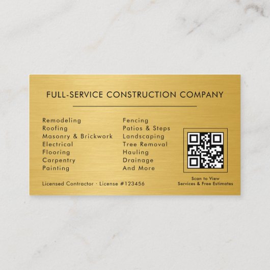 General Contractor Metallic Gold & Black QR Code 名刺 (裏面)