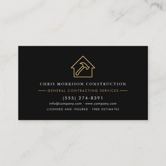 General Contractor Metallic Gold & Black QR Code 名刺 (正面)
