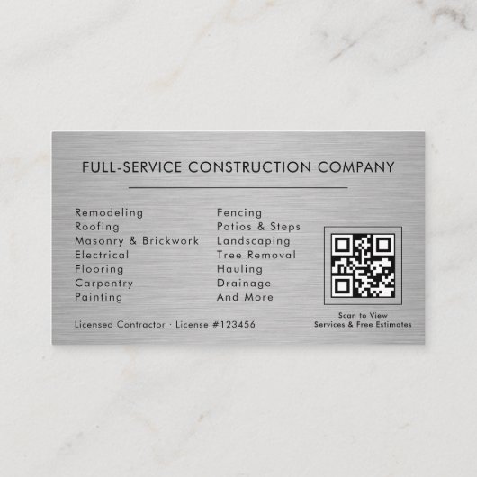General Contractor Metallic Industrial QR Code 名刺 (裏面)