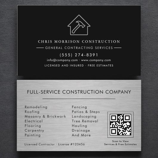 General Contractor Metallic Industrial QR Code 名刺