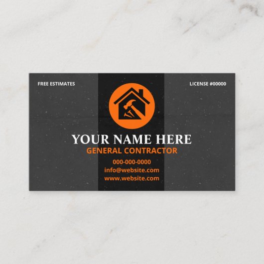 General Contractor Modern Charcoal & Orange 名刺 (正面)