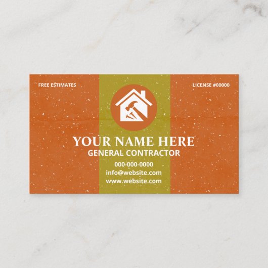 General Contractor Rustic Orange & Yellow Texture 名刺 (正面)
