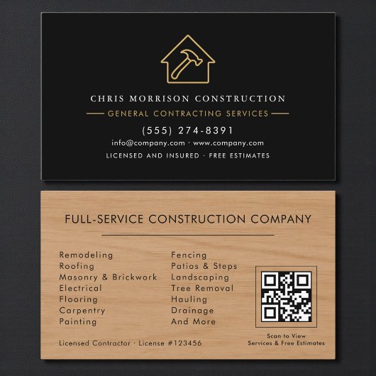 General Contractor Rustic Wood QR Code 名刺