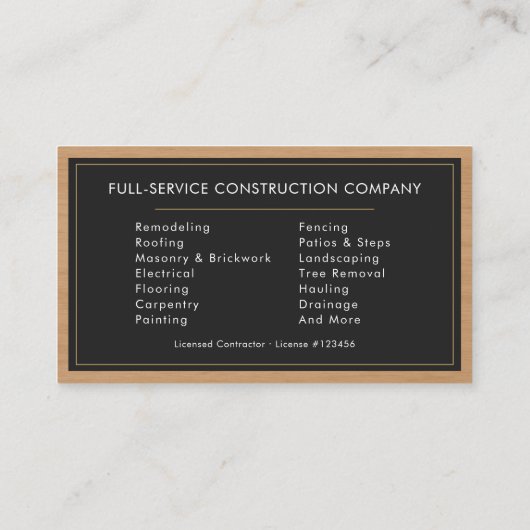 General Contractor Wood Black & Gold 名刺 (裏面)