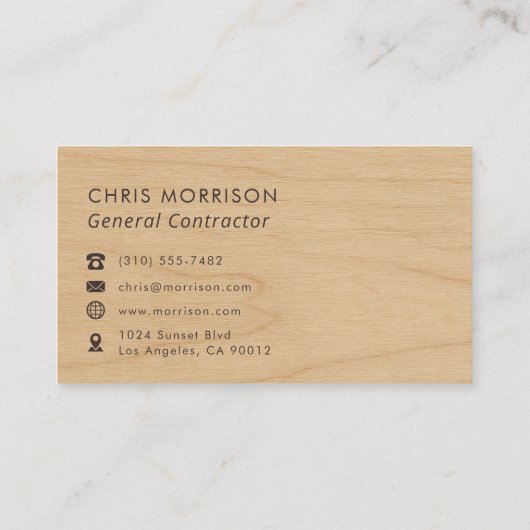 General Contractor Wood Monogram Professional 名刺 (裏面)