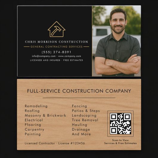 General Contractor Wood Photo QR Code 名刺