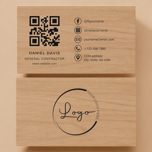 General Contractor Wood Professional QR Code 名刺