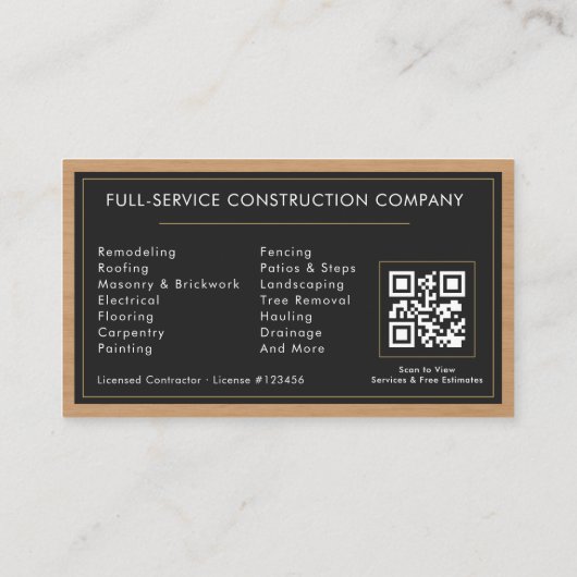 General Contractor Wood QR Code Black Gold 名刺 (裏面)