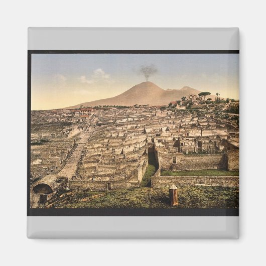 General view and Vesuvius, Pompeii，イタリアのヴィンテージ マグネット (正面)