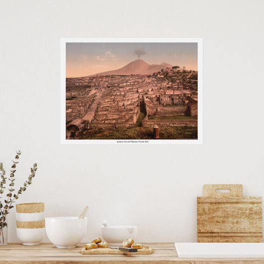 General view and Vesuvius, Pompeii, Italy ポスター (キッチン)