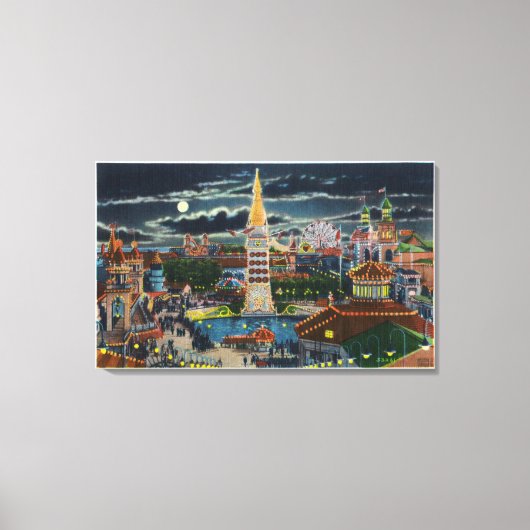 General View of Luna Park at Night キャンバスプリント (正面)