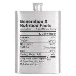 Generation X | Fun Nutrition Facts Sarcasm Neglect フラスク