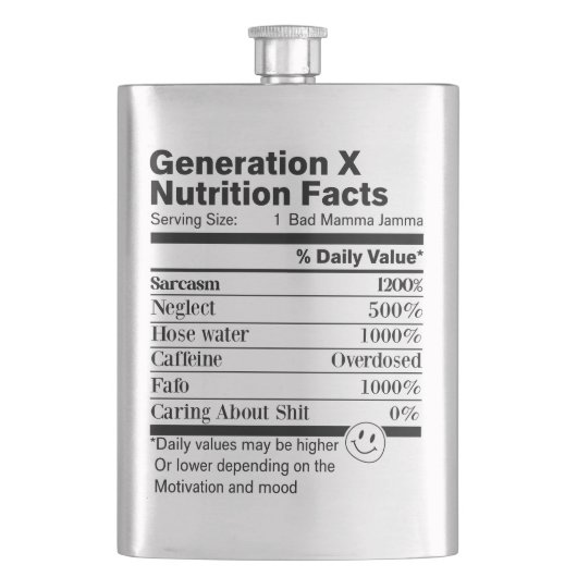 Generation X | Fun Nutrition Facts Sarcasm Neglect フラスク (正面)