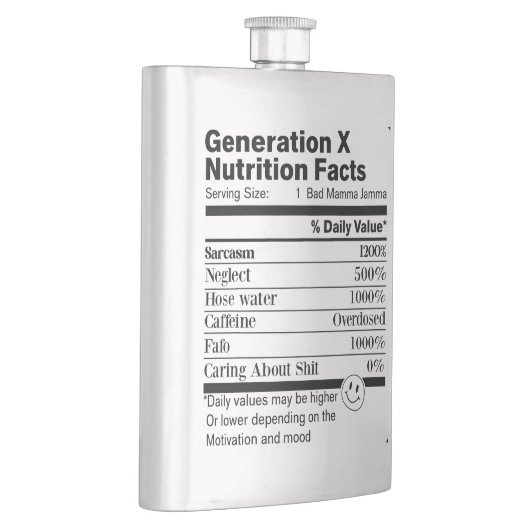 Generation X | Fun Nutrition Facts Sarcasm Neglect フラスク (右)