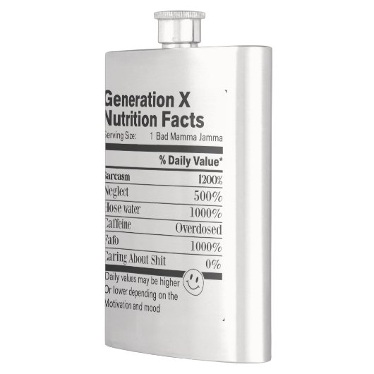 Generation X | Fun Nutrition Facts Sarcasm Neglect フラスク (左)
