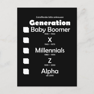Generationen Baby Boomer, X, Y, Millennials, Z, Al ポストカード