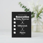 Generationen Baby Boomer, X, Y, Millennials, Z, Al ポストカード (スタンド正面)