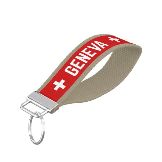 Geneva with Swiss Cross Design リストバンドキーホルダー (アングル下)